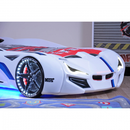 Pat pentru copii masina MVN1, cu sunet, telecomanda si lumini LED, 90x190 cm - ExpoMob [5]