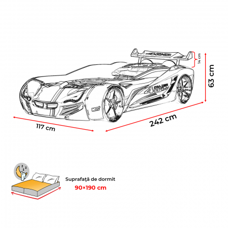 Pat pentru copii masina MVN1, cu sunet, telecomanda si lumini LED, 90x190 cm - ExpoMob [7]