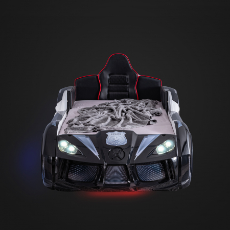 Pat pentru copii masina Police, cu sunet, telecomanda si lumini LED, 90x190 cm - ExpoMob [5]