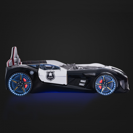 Pat pentru copii masina Police, cu sunet, telecomanda si lumini LED, 90x190 cm - ExpoMob [7]