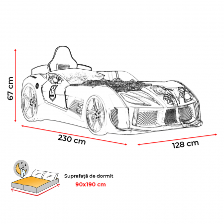 Pat pentru copii masina Police, cu sunet, telecomanda si lumini LED, 90x190 cm - ExpoMob [9]