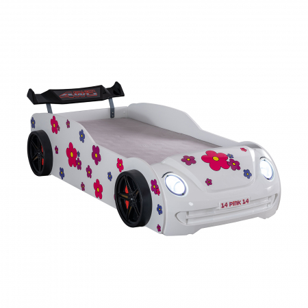 Pat pentru copii masina VOSVOS ECO, cu faruri, lumini led, 90x190 cm - ExpoMob [1]
