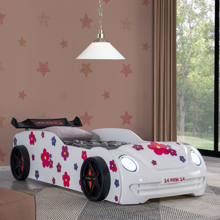Pat pentru copii masina VOSVOS ECO, cu faruri, lumini led, 90x190 cm - ExpoMob [8]