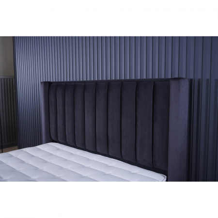 Paturi Tapițate - Pat tapitat BLACK, 160x200 cm, lada depozitare, negru -ExpoMob