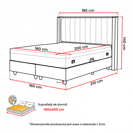Pat tapitat BLACK, 160x200 cm, lada depozitare, negru -ExpoMob [7]
