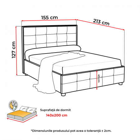Pat tapitat LUXOR, 140x200 cm, cu sezut rabatabil, spatiu depozitare - ExpoMob [4]