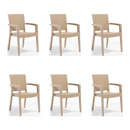 Scaune Terasă - Set 6 scaune gradina PARIS, model ratan, cappuccino, 62x58x88 cm - ExpoMob