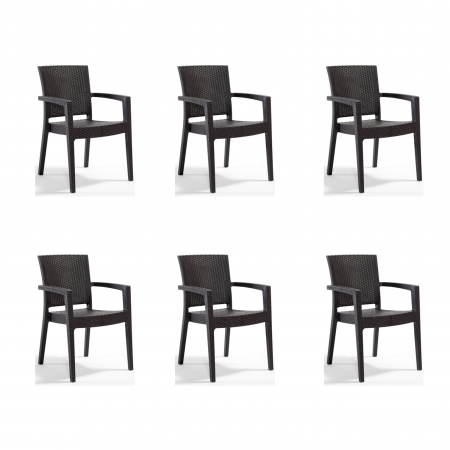 Scaune Terasă - Set 6 scaune gradina PARIS, model ratan, maro, 62x58x88 cm - ExpoMob