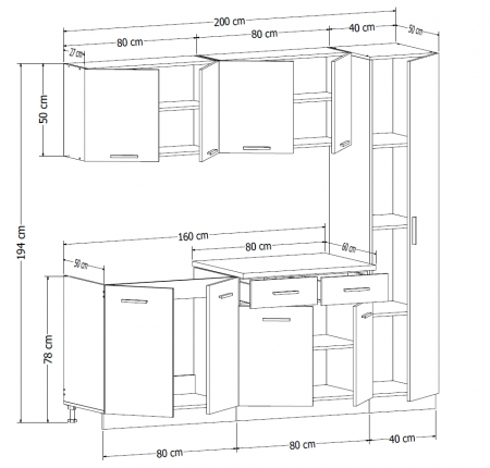 Bucătării - Set bucatarie CORINNE, L 200, 5 corpuri, blat termorezistent - ExpoMob