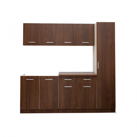 Set bucatarie CORINNE, L 200, 5 corpuri, blat PAL, corp alb, fronturi nuc