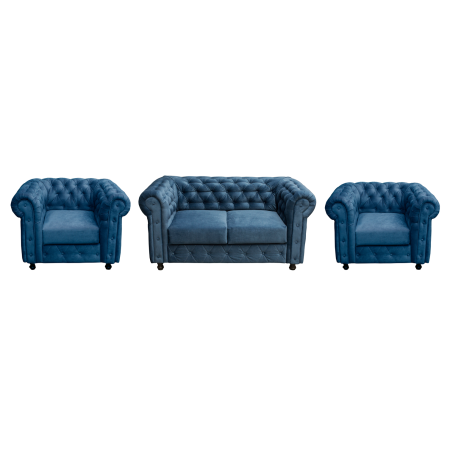 Pachete Promotionale - Set CHESTERFIELD 2-1-1, canapea fixa 2 locuri si 2 fotolii fixe, albastru