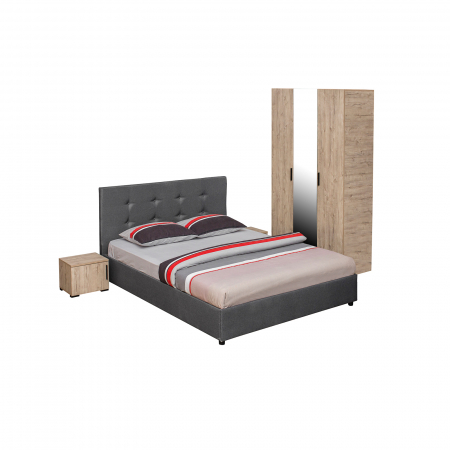 Dormitoare - Set dormitor ECONO, 4 piese, pat 140x200 cm, dulap 3 usi, 2 noptiere, sherwood + gri - ExpoMob