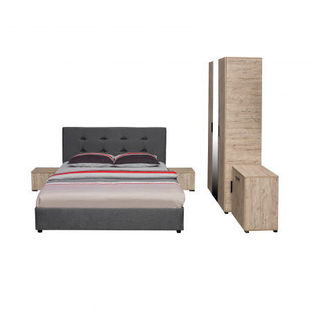 Dormitoare - Set dormitor ECONO, 5 piese, pat 160x200 cm, dulap 3 usi, comoda, 2 noptiere, sherwood + gri - ExpoMob