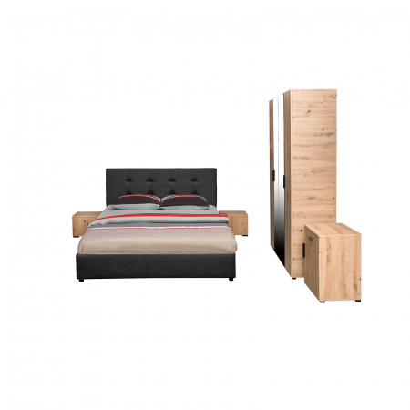 Set dormitor ECONO, 5 piese, pat 160x200 cm, dulap 4 usi, comoda, 2 noptiere, artisan + gri antracit - ExpoMob [1]