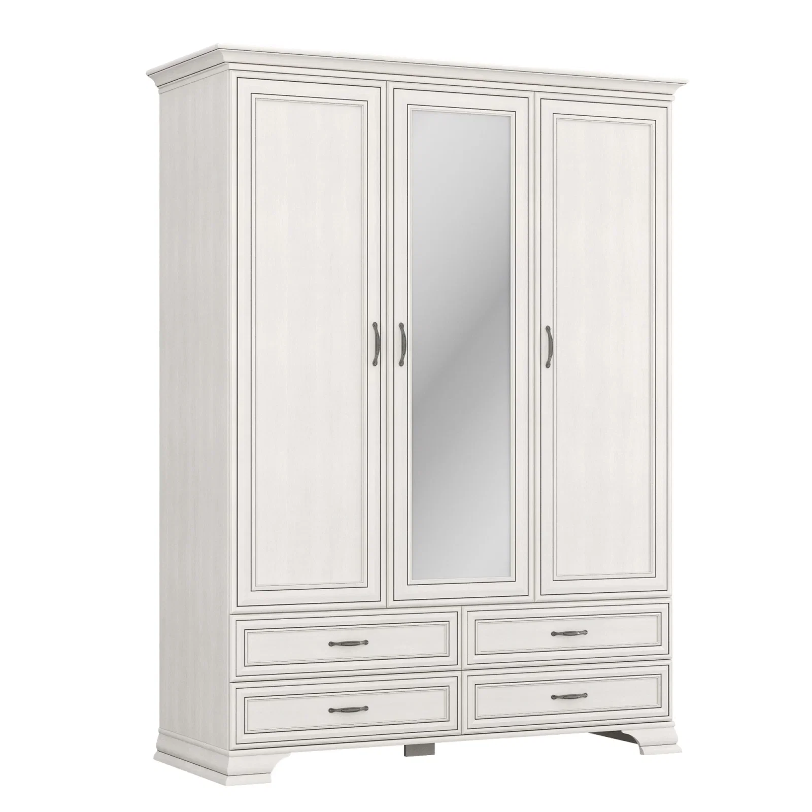 Mobilier Dormitor - Set dormitor TIFFANY II, 5 piese, pat 160x200 cm, dulap 3 usi si 4 sertare, comoda, 2 noptiere, crem fineline