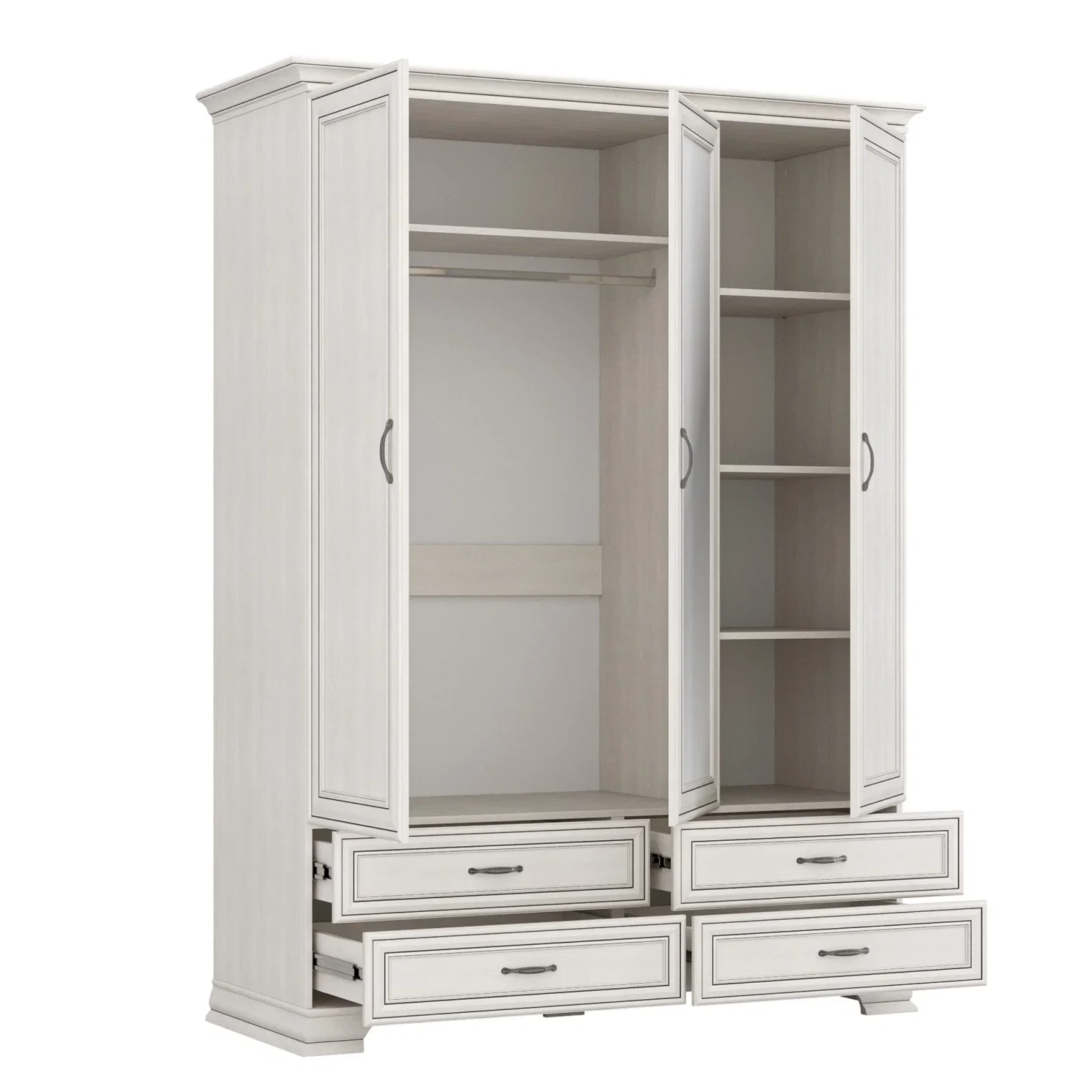 Set dormitor TIFFANY II, 5 piese, pat 160x200 cm, dulap 3 usi si 4 sertare, comoda, 2 noptiere, crem fineline [4]