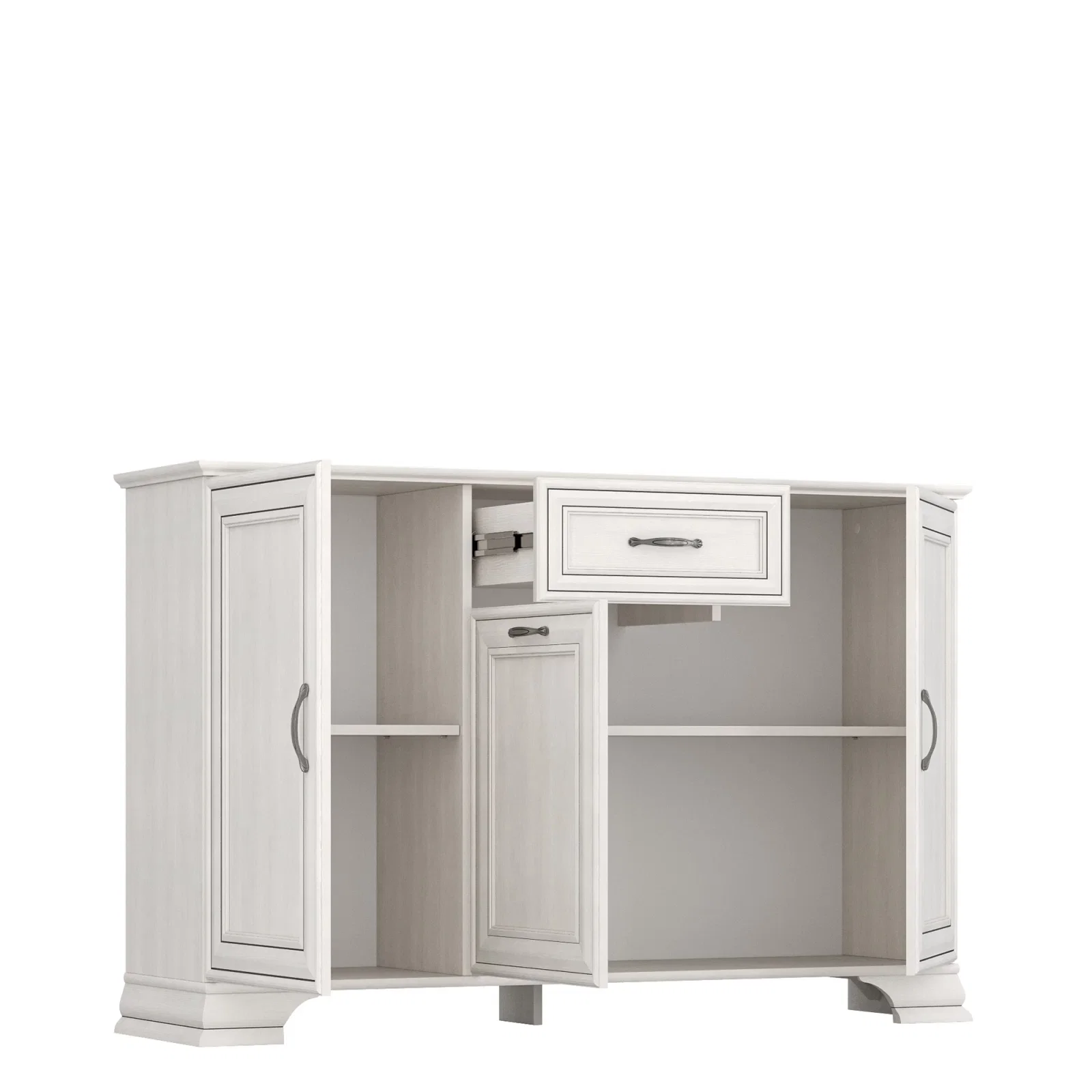 Mobilier Dormitor - Set dormitor TIFFANY II, 5 piese, pat 160x200 cm, dulap 3 usi si 4 sertare, comoda, 2 noptiere, crem fineline