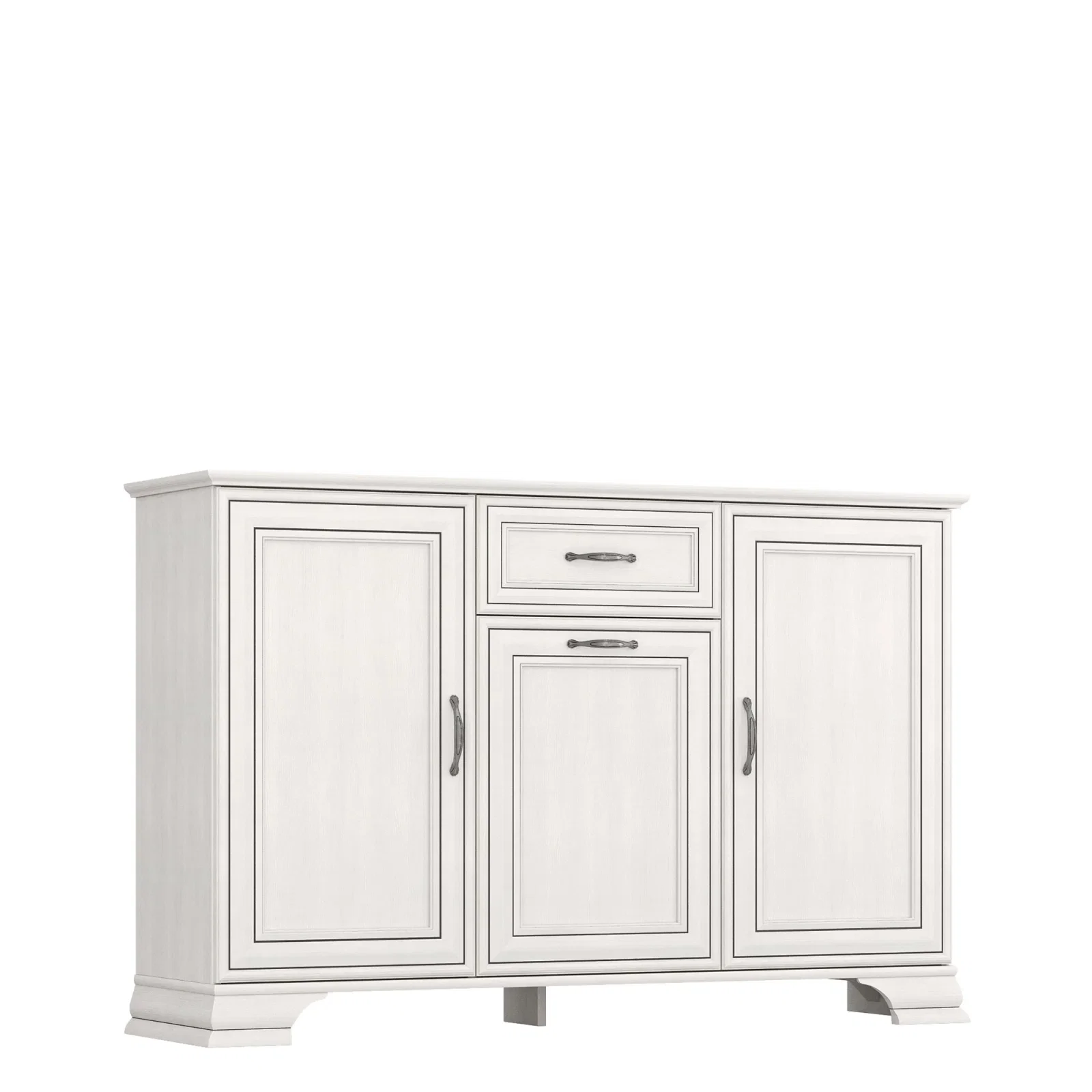 Mobilier Dormitor - Set dormitor TIFFANY II, 5 piese, pat 160x200 cm, dulap 3 usi si 4 sertare, comoda, 2 noptiere, crem fineline