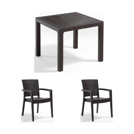 Seturi Masa si Scaune Gradina - Set gradina cu masa CLASSI 90x90 cm + 2 scaune PARIS 62x58x88 cm, model ratan, maro - ExpoMob