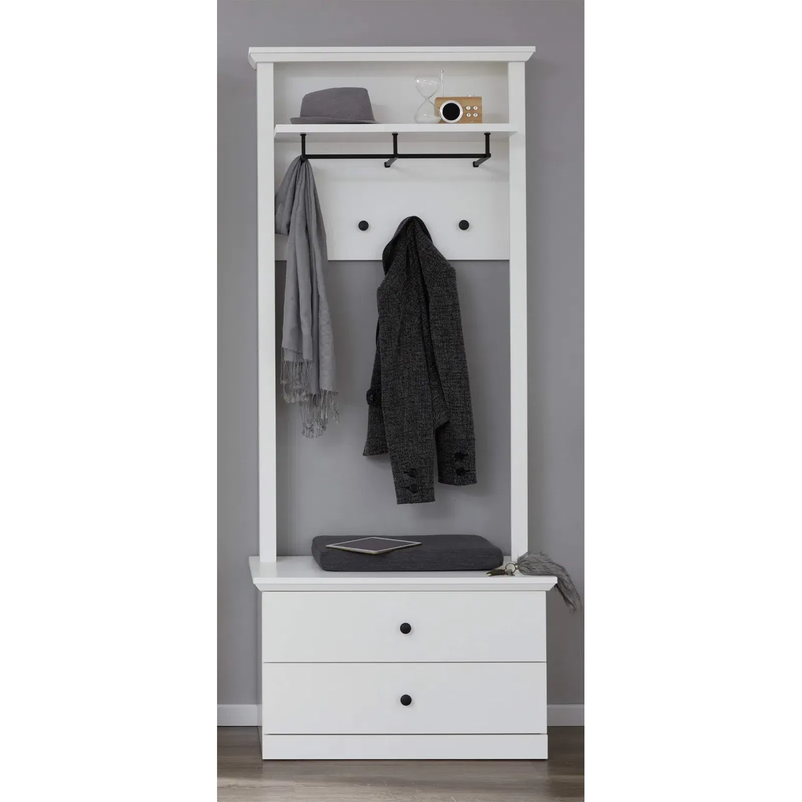 Colectii de mobilier - Set hol BRANDSON, 3 piese,comoda, cuier, alb, 81x41x196 cm