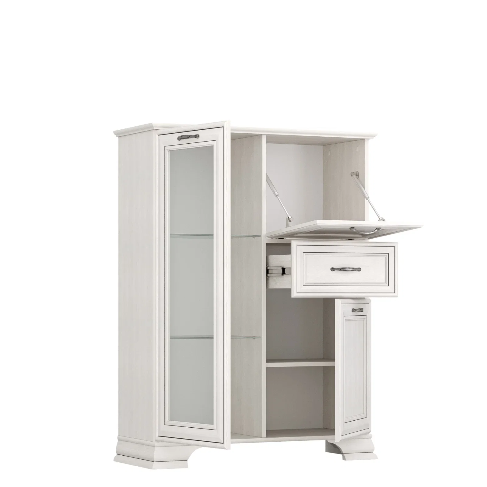 Livinguri - Set living TIFFANY II, 3 piese, comode TV cu 2 sertare, comoda cu 3 usi si 1 sertar, masuta de cafea, crem fineline