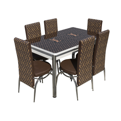 Set Lara, masa extensibila cu 6 scaune print, maro, 130/165x80x79 cm