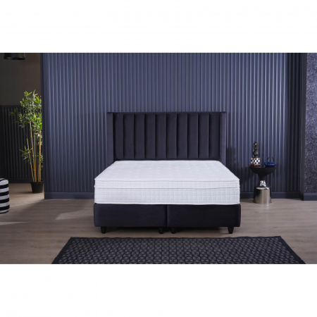 Paturi - Set Pat tapitat BLACK, 160x200 cm, lada depozitare, negru + Saltea CROWN, cu arcuri, 160x200 cm, H 27 cm - ExpoMob