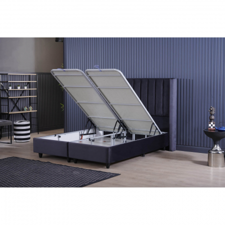 Set Pat tapitat BLACK, 160x200 cm, lada depozitare, negru + Saltea CROWN, cu arcuri, 160x200 cm, H 27 cm - ExpoMob [7]