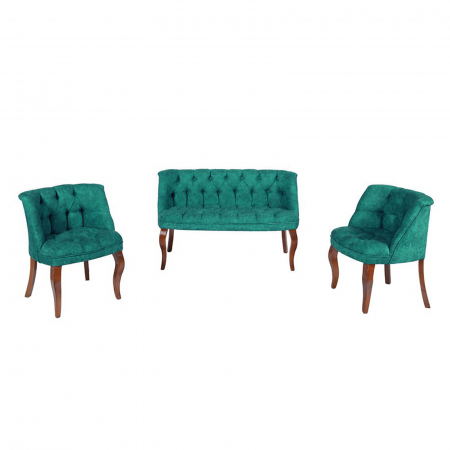 Set WOODEN 2-1-1, canapea fixa 2 locuri, 2 fotolii fixe, verde