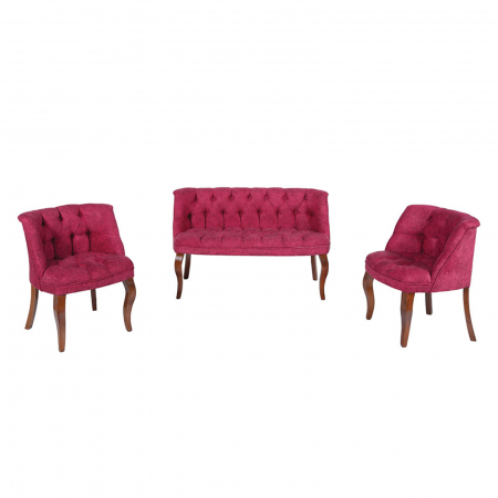 Set WOODEN 2-1-1, canapea fixa 2 locuri, 2 fotolii fixe, bordo