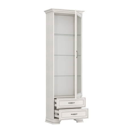 Vitrine - Vitrina cu 1 usa si 2 sertare TIFFANY II, geam, crem fineline, 69x39,9x212,1 cm