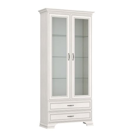 Vitrine - Vitrina cu 2 usi si 2 sertare TIFFANY II, geam, crem fineline, 99x39,9x212,1 cm