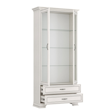 Vitrine - Vitrina cu 2 usi si 2 sertare TIFFANY II, geam, crem fineline, 99x39,9x212,1 cm