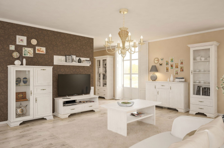 Vitrine - Vitrina IRYS, 2 usi, 2 sertare, geam, pin anderson, 100,9x43x197,6 cm