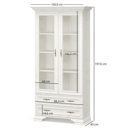 Vitrine - Vitrina IRYS, 2 usi, 2 sertare, geam, pin anderson, 100,9x43x197,6 cm