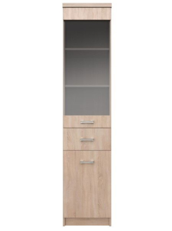 Vitrine - Vitrina TOP MIX, 2 uși, 1 sertar, geam, stejar sonoma, 40x33x183 cm