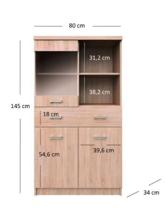 Vitrine - Vitrina TOP MIX, 3 uși, 1 sertar, geam, stejar sonoma, 80x34x145 cm