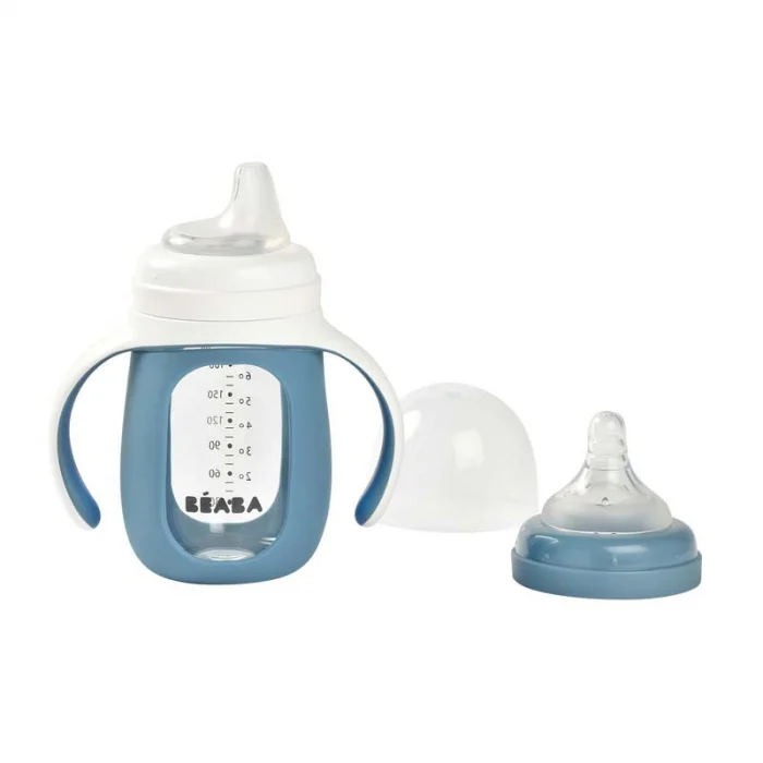 Biberon de invatare 2 in 1 din Sticla Beaba 210 ml Windy Blue [3]
