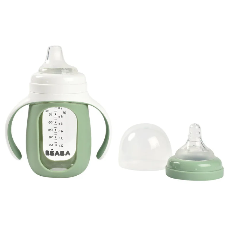 Biberon de invatare 2 in 1 din Sticla Beaba 210 ml  Sage Green [2]