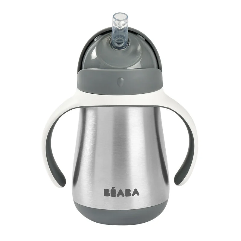 Cana inox cu pai Beaba 250ml - Mineral Grey