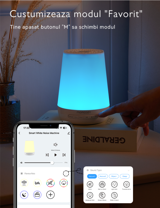 Lampa de veghe Smart Momcozy cu lumina reglabila, sunet si aplicatie [2]
