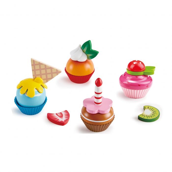 Jucarie din lemn - Prajituri cupcake (18 piese)