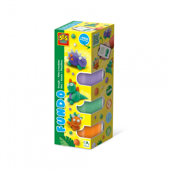 Plastilina colorata vegana FunDo - Dinozauri (3 x 90 gr - 1 x 40 gr)