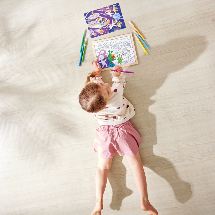 Puzzle din lemn 2 in 1 - Prietenii din Spatiu (50 piese), cu fata dubla si activitate colorare [3]