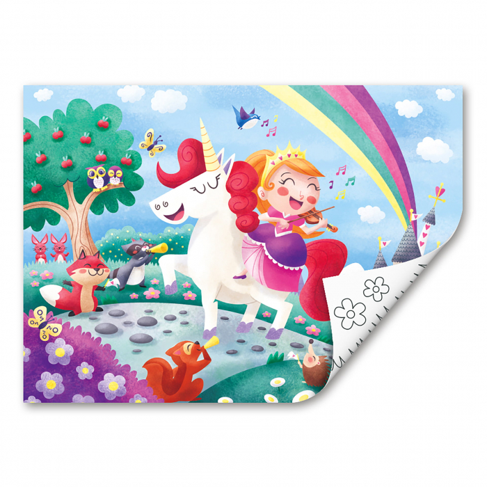 Puzzle din lemn 2 in 1 - Unicorn (26 piese), cu fata dubla si activitate colorare [2]