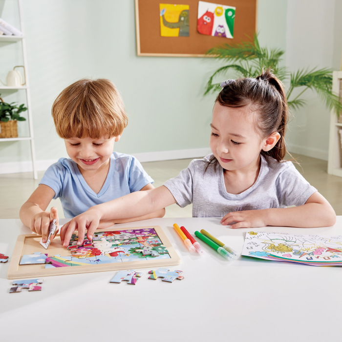 Puzzle din lemn 2 in 1 - Unicorn (26 piese), cu fata dubla si activitate colorare [3]