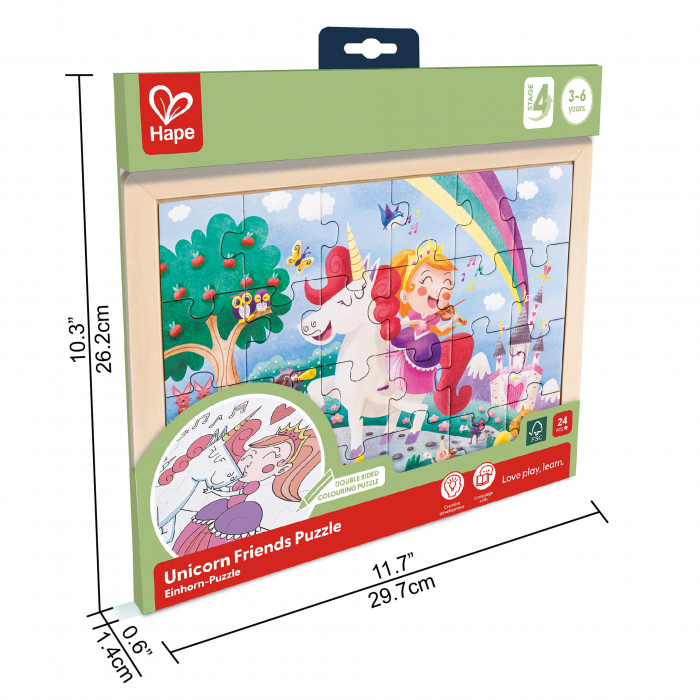 Puzzle din lemn 2 in 1 - Unicorn (26 piese), cu fata dubla si activitate colorare [5]