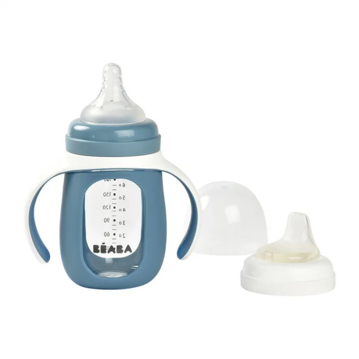 HRANIRE SI DIVERSIFICARE - Biberon de invatare 2 in 1 din Sticla Beaba 210 ml Windy Blue