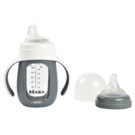 Biberon de invatare 2 in 1 din Sticla Beaba 210 ml  Mineral Grey [1]