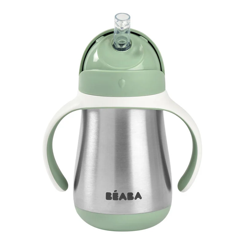 CANI SI TERMOSURI - Cana inox cu pai Beaba 250ml  -Sage Green